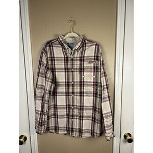 Columbia PFG Bonehead Plaid Button Up Shirt Large Mens Vented Fishing Roll Tab